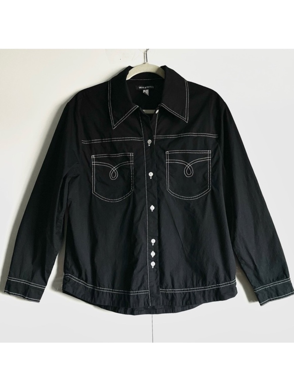 Urban Outfitters Western Black Contrast Stitch Button Up Blouse Size S EUC